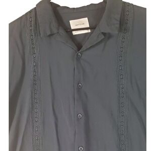 Craft + Flow Mens XL Black Short Sleeve Embroidered Button Down Shirt Casual‎